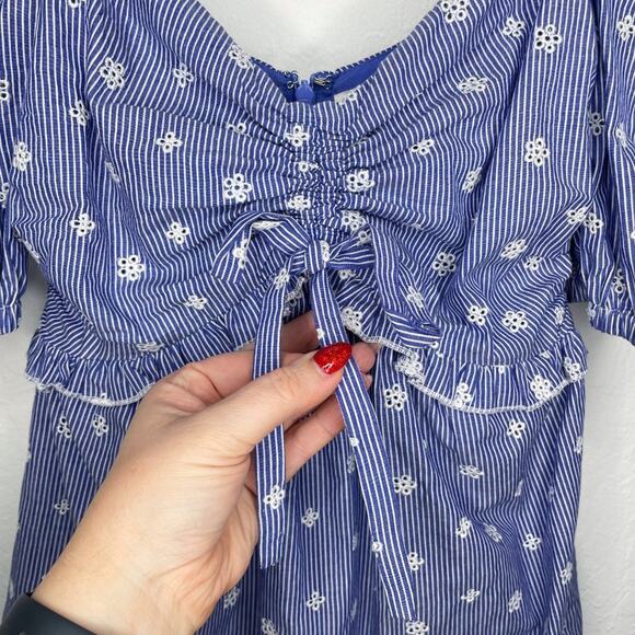 Tularosa Belen Navy White Puff Sleeve Floral Eyelet Mini Babydoll Dress XS - Picture 5 of 14